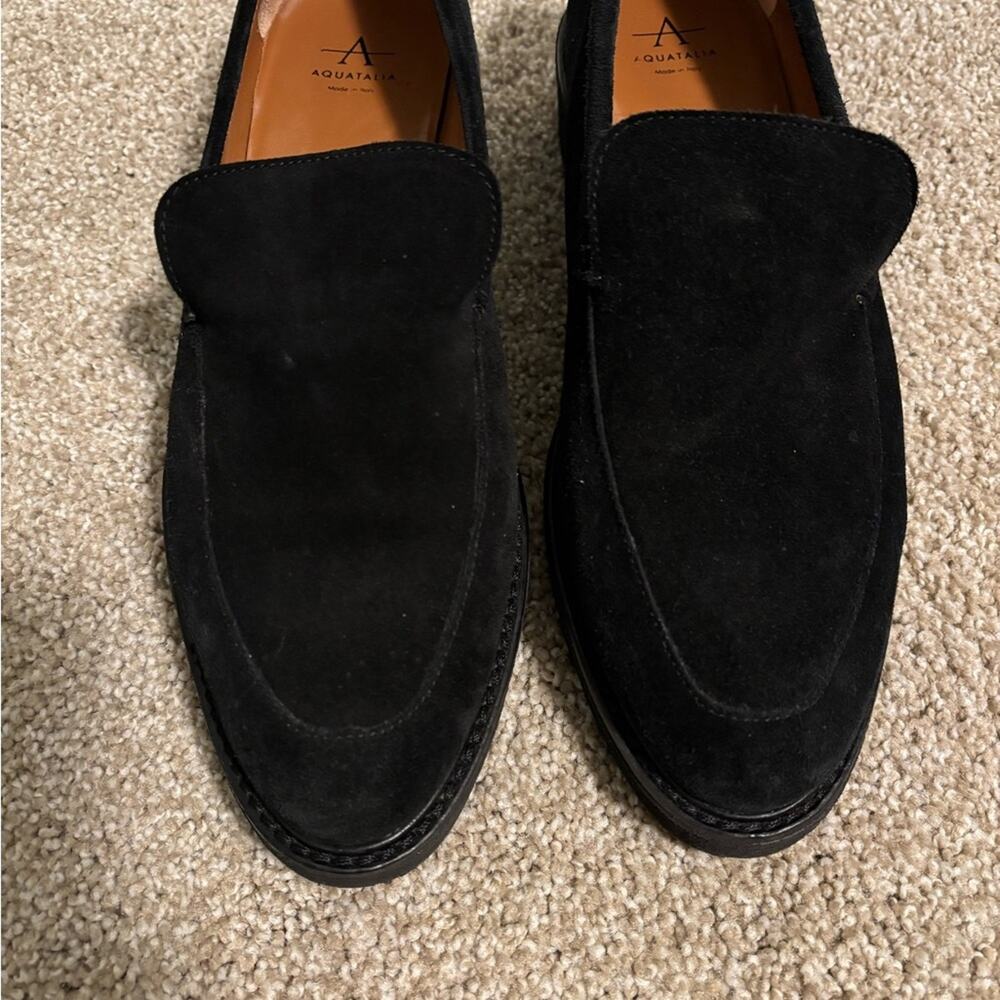 Aquatalia Black Suede Slip On Platform Loafers Size 8.5 - Picture 2 of 9